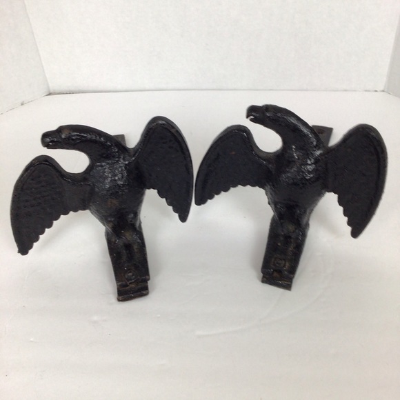Vintage cast iron Eagle Andirons pair-(decor)